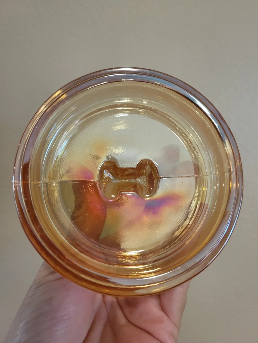 Marigold Carnival Glass Poodle Vanity Jar - Decorative Bathroom Trinket Storage